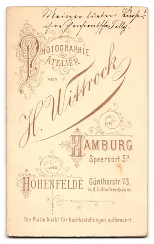 Fotografie H. Wittrock, Hamburg, Speersort 5 II, Portrait junge Dame mit Hochsteckfrisur