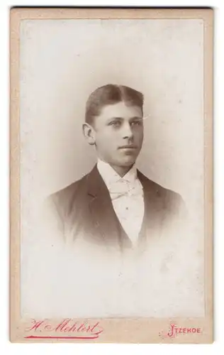 Fotografie H. Mehlert, Itzehoe, Breitestrasse 25, Portrait junger Herr im Anzug mit Fliege