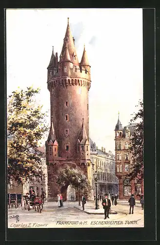 Künstler-AK Charles F. Flower: Frankfurt, Eschenheimer Turm mit Passanten