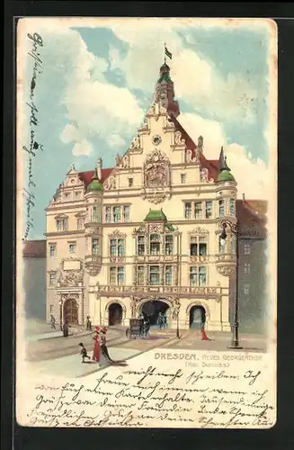 Lithographie Dresden, Neues Georgenthor, Kgl. Schloss