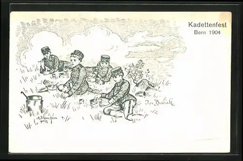 Künstler-AK Bern, Kadettenfest 1904, studentische Szene