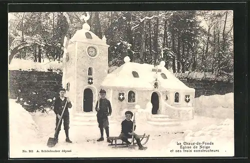 AK La Chaux-de-Fonds, Eglise de Neige et ses trois constructeurs, Eisplastik