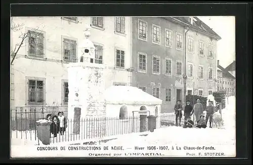 AK La Chaux-de-Fonds, Concours de Constructions de Neige, Hiver 1906-1907, Eisplastik