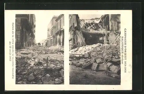 AK Salonique, Campagne d`Orient 1914-18, Coins de la ville après le terrible incendie 1917, Brand