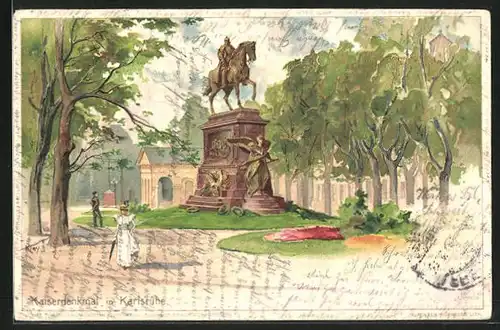 AK Karlsruhe, Kaiserdenkmal im Park