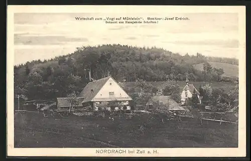 AK Nordrach bei Zell a. H., Gasthaus Vogt auf Mühlstein mit Ortsansicht