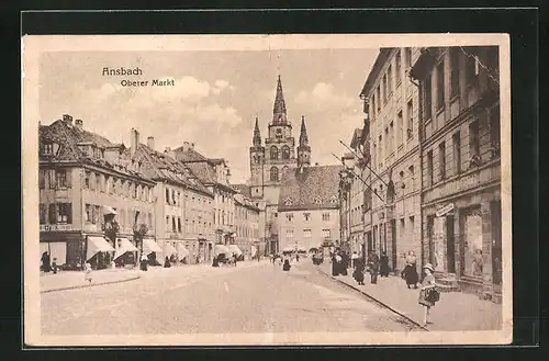 AK Ansbach, Oberer Markt mit Geschäften
