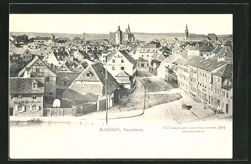 AK Ansbach, Panorama mit Strassenpartie