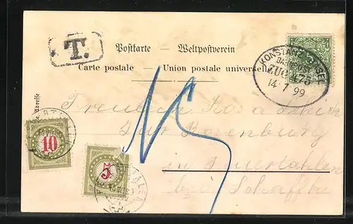 Lithographie Waldshut, Hauptstrasse, Unteres Tor, Rathaus