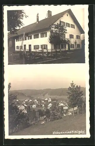 AK Friesenried /Allgäu, Wohnhaus mit Garten, Totalansicht vom Hügel aus