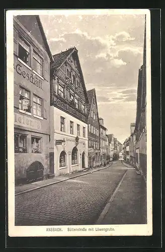 AK Ansbach, Büttenstrasse mit Restaurant Löwengrube