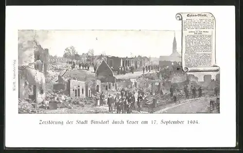 AK Binsdorf, Zerstörung der Stadt durch das Feuer am 17.09.1904