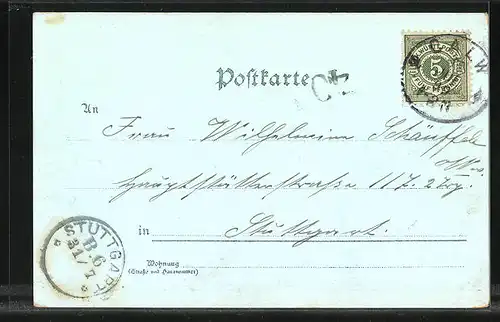Mondschein-Lithographie Calw, Partie an der Nagold im Mondschein