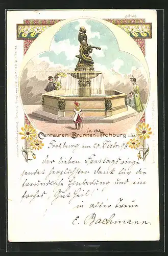 Lithographie Frohburg i. Sa., Centauren-Brunnen