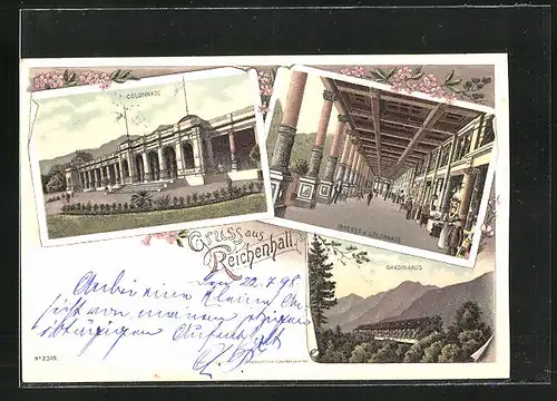 Lithographie Reichenhall, Colonnade, Gradierhaus, Inneres der Colonnade