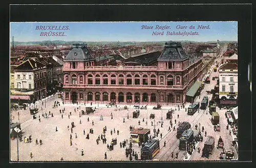 AK Brüssel, Nord Bahnhofsplatz, Strassenbahn