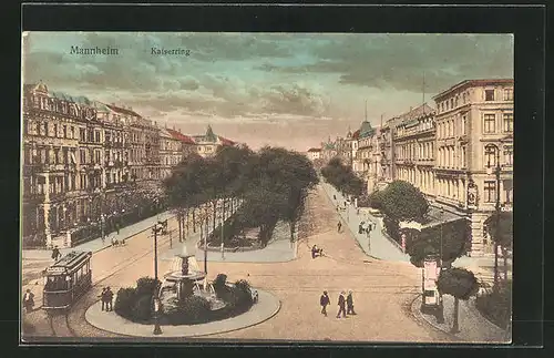 AK Mannheim, Kaiserring, Strassenbahn