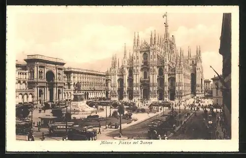 AK Milano, Piazza del Duomo, Strassenbahn