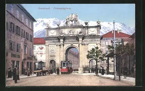 AK Innsbruck, Triumphpforte mit Strassenbahn