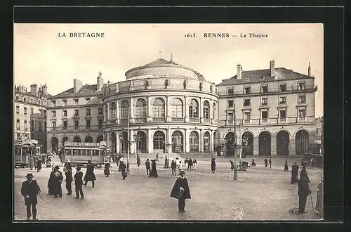 AK Rennes, La Bretagne, Le Théâtre, Strassenbahn