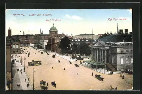 AK Berlin, Unter den Linden mit Strassenbahn