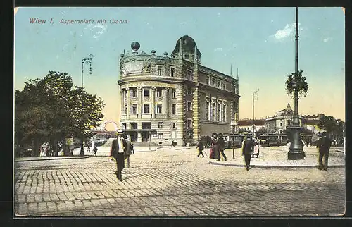 AK Wien, Aspernplatz mit Urania und Strassenbahn