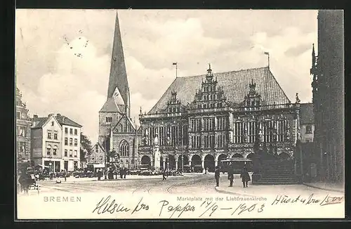 AK Bremen, Marktplatz mit der Liebfrauenkirche