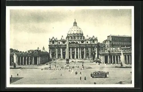 AK Roma, La Basilica di S. Pietro, Strassenbahn