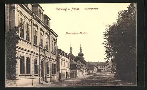 AK Rumburg / Rumburk, Dammstrasse mit Franziskaner-Kloster