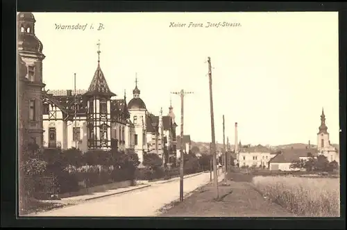 AK Warnsdorf / Varnsdorf, Kaiser Franz Josef-Strasse mit Fabrik