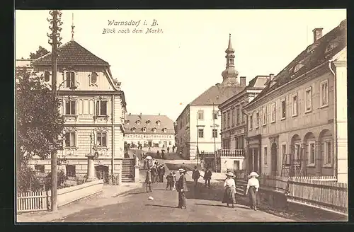 AK Warnsdorf / Varnsdorf, Blick nach dem Markt mit Hotel Börse