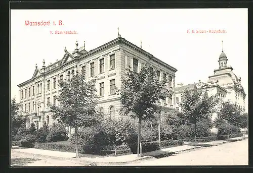 AK Warnsdorf / Varnsdorf, V. Bezirksschule und K. k. Staats-Realschule