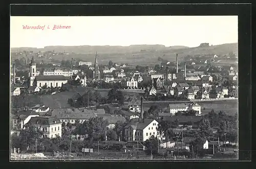 AK Warnsdorf / Varnsdorf, Totalansicht mit Kirche