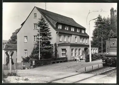 AK Lössau, Reichsbahnferienheim mit Bahnübergang