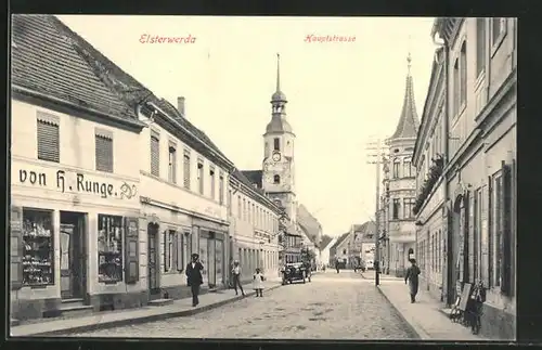 AK Elsterwerda, Hauptstrasse mit Kirche