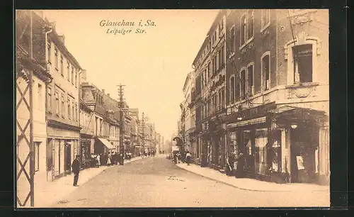 AK Glauchau i. Sa., Ansicht der Leipzigerstrasse