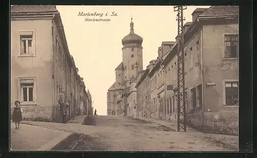 AK Marienberg i. Sa., Ansicht der Marienstrasse mit Ecke Katharinenstrasse
