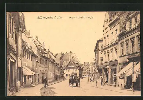 AK Mittweida / Sachsen, Innere Weberstrasse mit Pferdekutsche