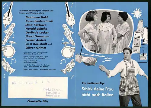 Filmprogramm unbekannt, Schick deine Frau nicht nach Italien, Marianne Hold, Claus Biederstaedt, Regie: Hans Grimm