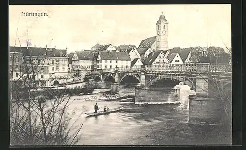 AK Nürtingen, Flusspartie mit Brücke und Kirche