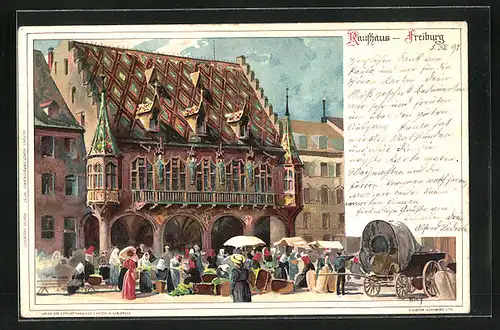 Künstler-AK Heinrich Kley: Freiburg, Marktplatz mit Kaufhaus