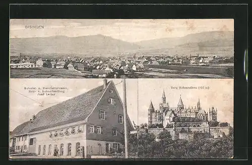 AK Bisingen, Kolonialwarengeschäft v. Josef Lacher, Burg Hohenzollern