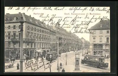 AK Lahr i. B., Kaiserstrasse mit Geschäften und Strassenbahn