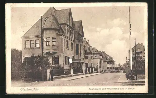 AK Oberlahnstein, Lahnstrasse mit Reichsbank und Museum