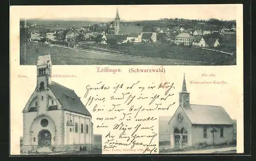 AK Löffingen /Schwarzwald, Teilansicht, Neue Wallfahrtskirche, Die alte Witterschnee-Kapelle