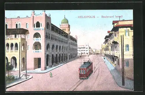 AK Heliopolis, Boulevard Ismail, Strassenbahn