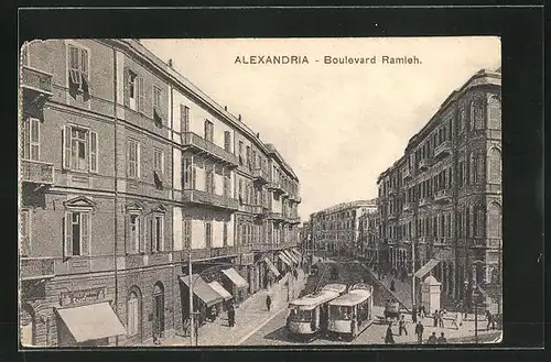 AK Alexandria, Boulevard Ramleh mit Strassenbahn