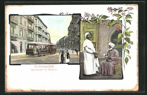 AK Alexandrie, Boulevard de Ramleh, Strassenbahn