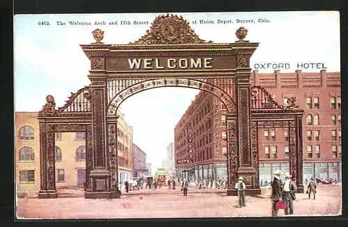 AK Denver, CO, The Welcome Arch and 17th Street at Union Depot