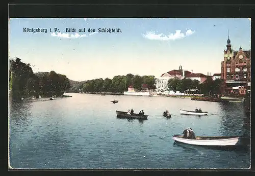 AK Königsberg i. Pr., Blick auf den Schlossteich mit Booten